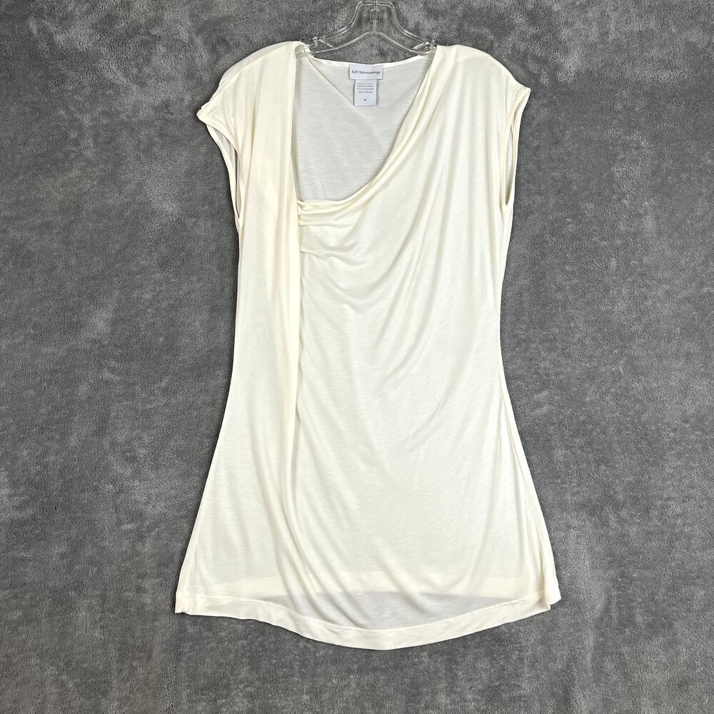 Soft Surroundings Tank Top Womens‎ M Ivory Asymetrical Cowl Neck Rayon